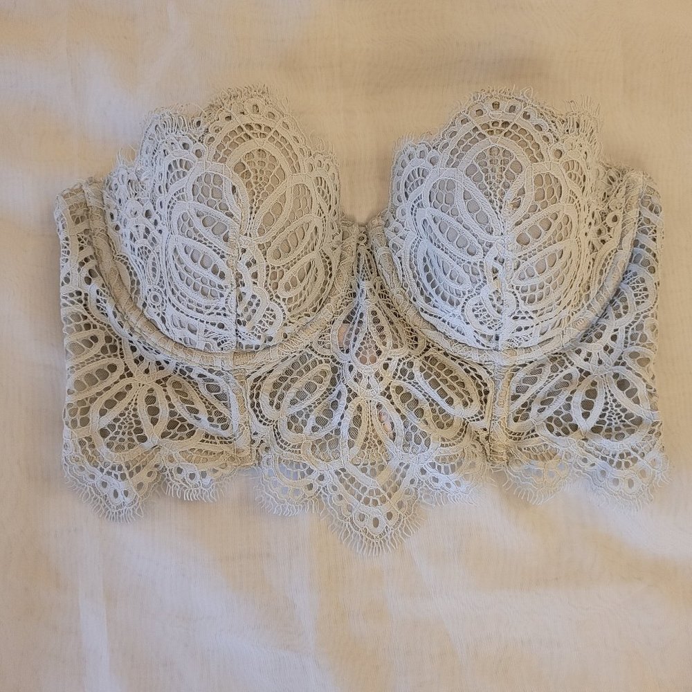 Victoria’s Secret Dream Angels Lace Bustier Corset Bra Strapless 34C Light Blue